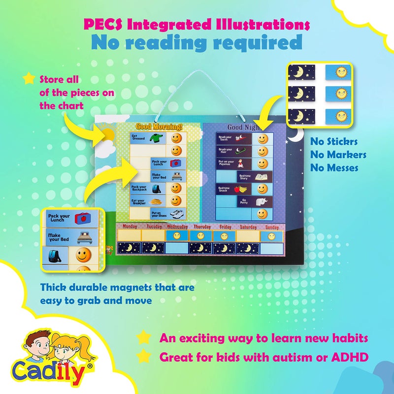 Cadily Magnetic Chore Chart for Kids at Home, Morning & Bedtime Routine Task List, Dry Erase Toddler Responsibility Chart-Hang Chore Board on Wall or Refrigerator, Visual Toddler Routine Board, Reward System - Image 2